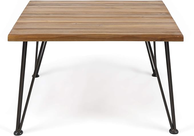Christopher Knight Home Zion Outdoor Industrial Acacia Wood Coffee Table with Iron Frame, Teak Finish / Rustic Metal