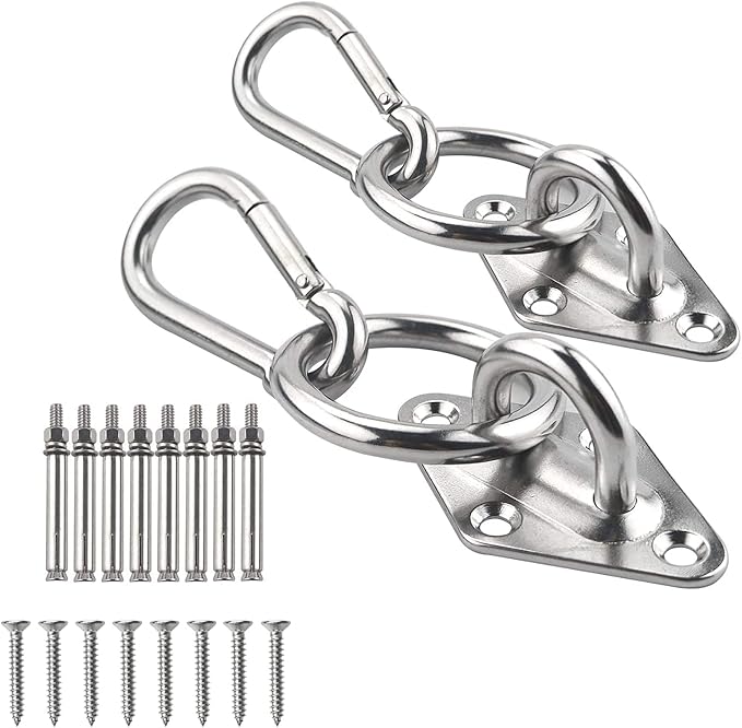 TooTaci Hammock Hook Heavy Duty, 1100lb Capacity M8 304 Stainless Steel Pad Eye Snap Hooks and O Ring, Hammock Hanging Kit, Hammocks Wall Mount Kit Ceiling Hook for Swing Chairs Hanging | 2pcs M8 Hammock Hooks with O Ring, Snap Hook,Screws Bolts, Ideal...