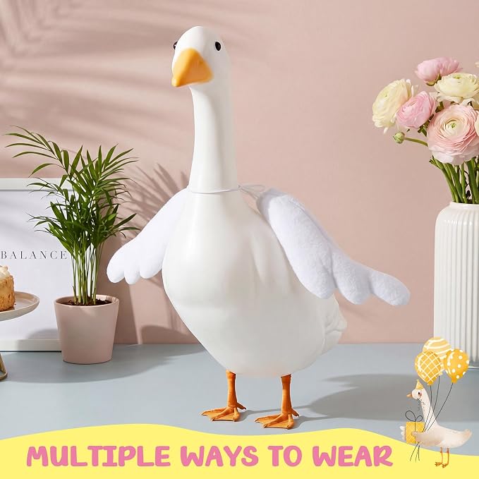 Abbylike 2 Pcs Poseable Goose Wings for 23”- 28" Porch Lawn Goose Outfit Accessories Poseable White Wings for Outdoor Patio Yard Lawn Art Decoration (Rippled Edge)