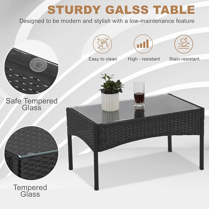 NChanmar Patio Furniture Set, 4 Pieces Outdoor Furniture Rattan Chair, Patio Table and Chairs Set, Wicker Sofa for Yard,Pool and Backyard, Red