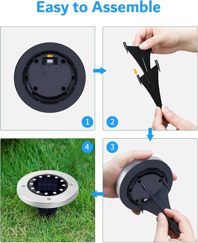 Biling Solar Ground Lights Outdoor Bright Waterproof 8 Pack Warm White | Flat 12 LEDs Solar Outdoor Lights Longevity, Easy To Assemble and Use, for Yard Walkway Garden Driveway
