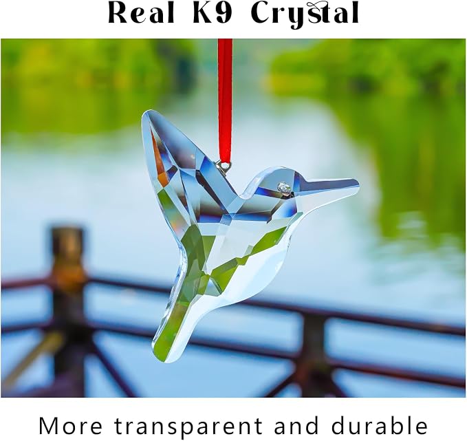 Clear Hummingbird Crystal Suncatchers 2 Pcs 3 Inch Rainbow Hanging Decor | Rainbow Glass Hummingbird Sun Catcher Hanging Pendants Crystal Prisms Set of 2 for Window Garden Home Christmas Decor