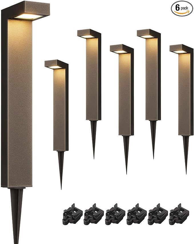 EDISHINE Low Voltage Landscape Lighting, LED Wired Path Lights 6 Pack | 3000K 3.2W 12V, 50,000H, with Connectors, Modern Style, Waterproof Cast-Aluminum for Walkway, Driveway, Garden, Path, Yard