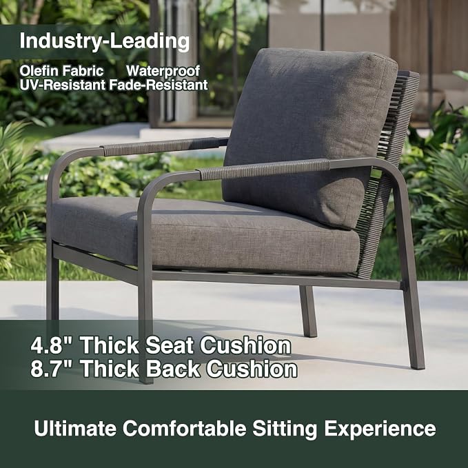 7 Piece Aluminum Patio Furniture Set, Outdoor Conversation Set with 3-Seat Sofa, 4 Chairs & 2 Coffee Tables, Cushioned Patio Seating for Backyard, Garden, Balcony, Grey
