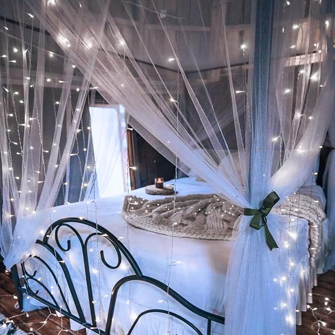 echosari 9.8Ft×9.8ft Curtain Lights Battery Operated with Remote Cool White | 300 LED Hanging Light Timer Fairy Curtain Lights for Bedroom Patio Wedding Backdrop Party Decór