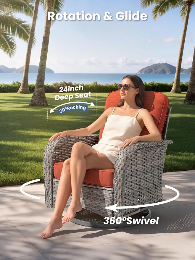 5-Piece Outdoor Patio Furniture Set with Swivel Chairs, Outdoor Conversation Wicker Sofa with Coffee Table, Rattan Couch for Deck, Backyard, Poolside (Orange)