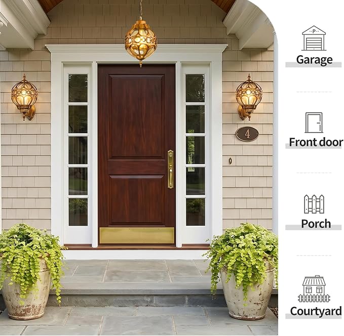 Globe Die Cast Aluminum Outdoor Wall Light, Brushed Gold Finish | Anti-Rust Waterproof Hardwired Exterior Wall Sconce with Amber Glass, Outside Wall Lantern for Patio, Porch, Backyard
