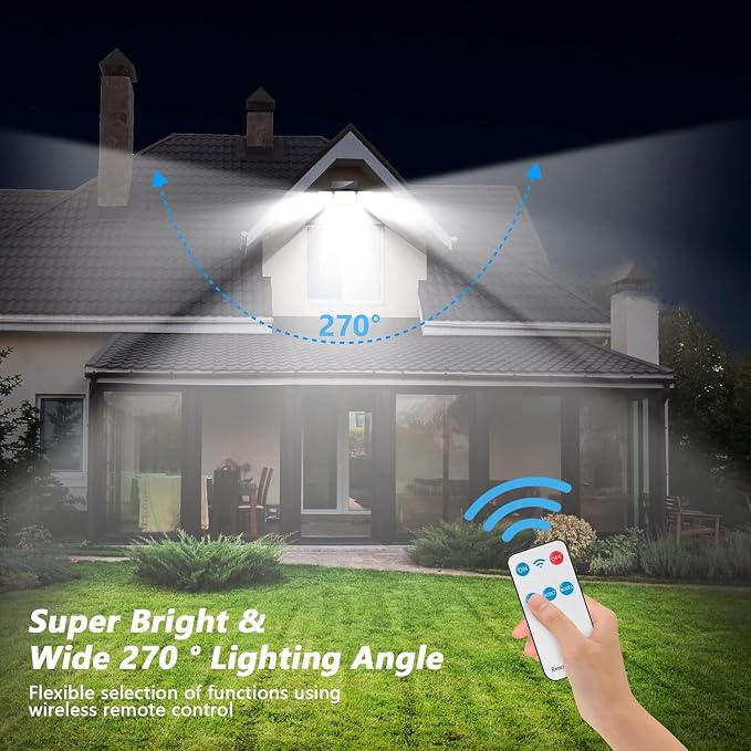 Solar Lights Outdoor, 288 LED 2800LM Motion Sensor Outdoor Light with Remote Control, 4 Heads IP65 Waterproof Solar Flood Security Lights for Outside Patio Wall -6PACK