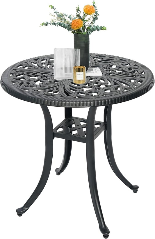 21" Outdoor Patio Bistro Table Cast Aluminum Side Table,Round Coffee Table,All Weather End Table for Patio, Porch, Deck,Garden(21" Black Round)