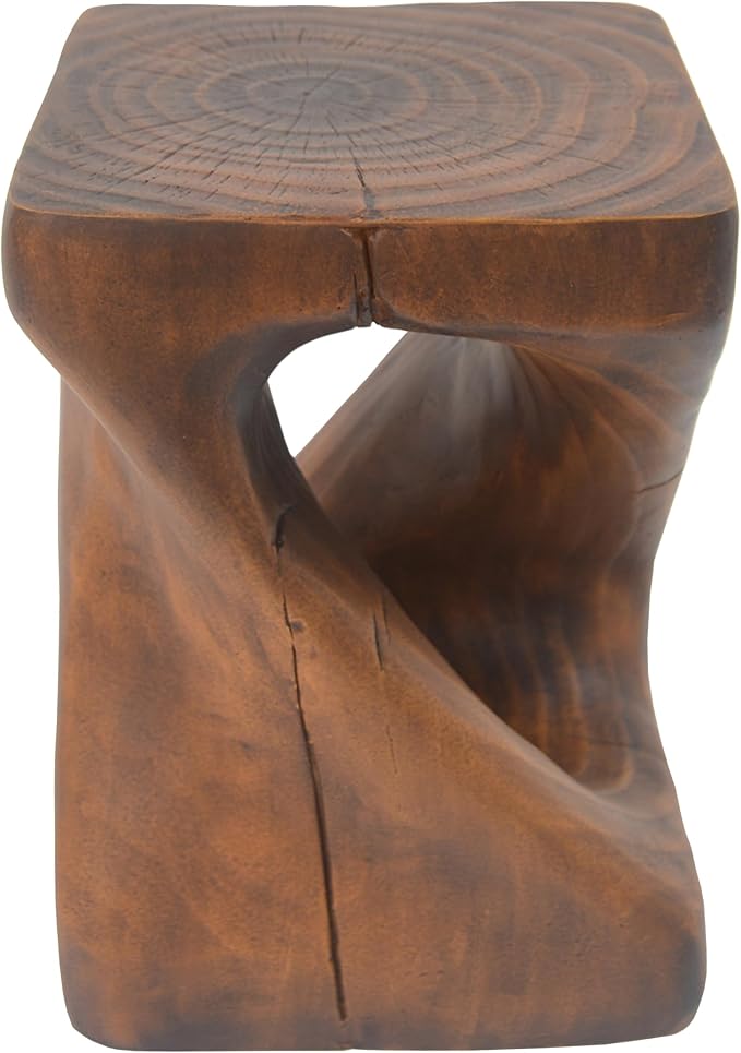 Faux Concrete Side Table Outdoor Faux Stone End Table, Round Outdoor Accent Tables, Garden Stool Plant Stand for Porch, Backyard, Brown, 11.75" x 11.75" x 16"
