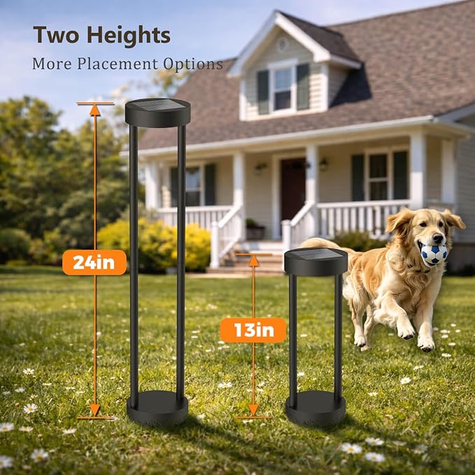 Modern Solar Floor Lamp, Outdoor Bollard Light for Garden Pathways (24" H - 2Pack)