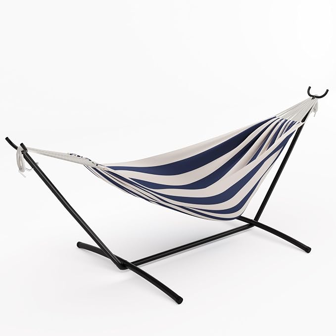 Double Cotton Hammock with Heavy Duty Steel Stand – 450 Lbs Capacity Brazilian Style Portable Hammock with Carry Bag for Backyard, Garden & Camping