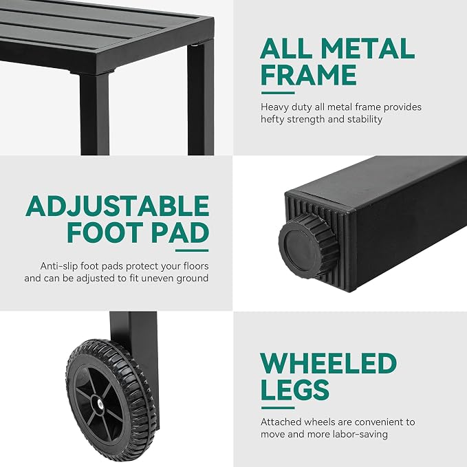 YITAHOME Outdoor Bar Table with Wheels, 55" Metal Patio Bar Height Table, Narrow Rectangle Console Table for Balcony Garden Poolside, Black