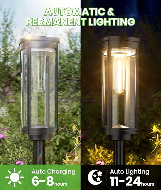 BITPOTT Bright Solar Lights Outdoor 6 Pack, Solar Pathway Lights Waterproof IP65, Auto On/Off Walkway Landscape Lighting, Long Lasting Outdoor Light for Walkway Landscape Path Yard Lawn Patio Decor
