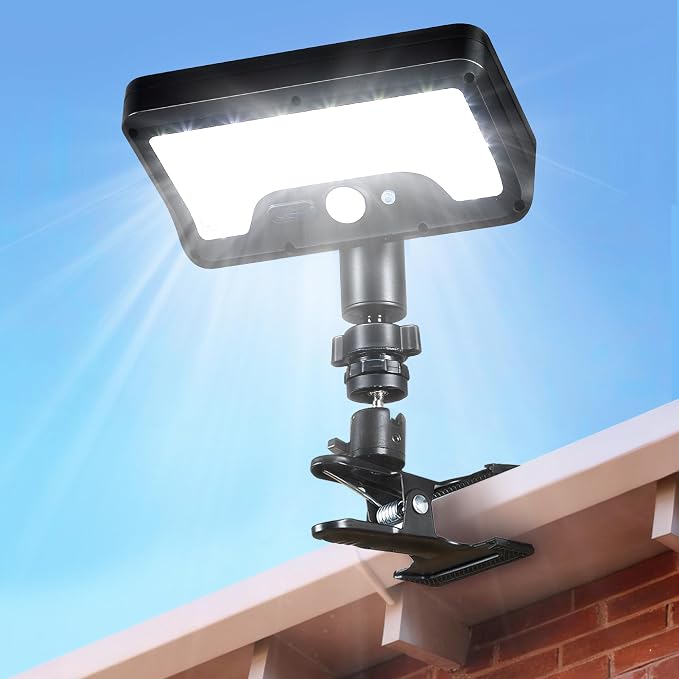 Clip on Solar Lights Outdoor, Solar Powered Motion Sensor Lights with 600LM, Security Lights, 3 Color Modes Waterproof Solar Lights for Fence, Deck, Patio, Garage, Camping,1Pack
