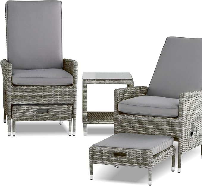 Elle Decor Vallauris Patio Outdoor Furniture Collection Premium All Weather Wicker, 5 Piece Reclining Set, Gray