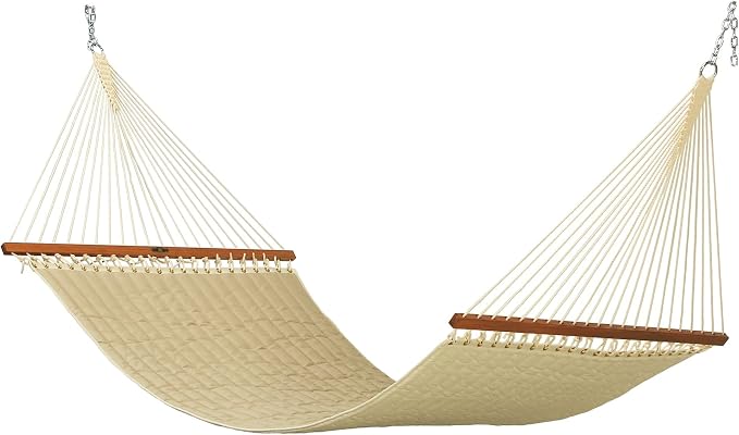 Original Pawleys Island Large Spectrum Sand Sunbrella Quilted Hammock – 13 ft. x 55 in., 2-Person, 450 lb Capacity, Oak Spreader Bar, Handcrafted in the USA