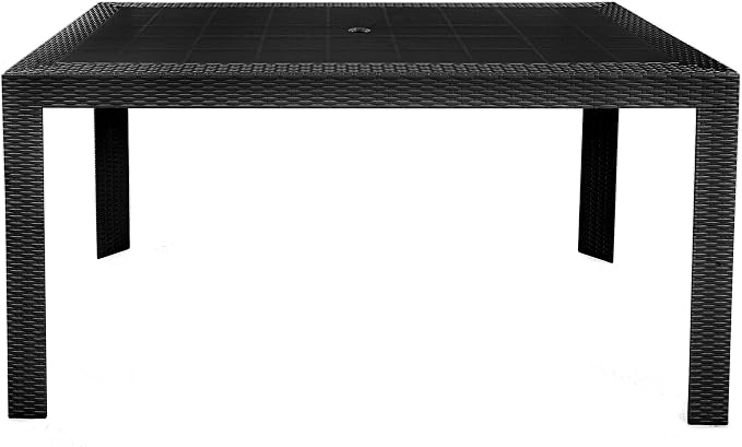 LeisureMod Mace Modern Weave Design Outdoor Patio Rectangle Dining Table (Black)