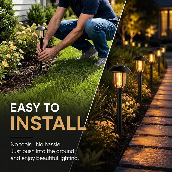 Solar Lights Outdoor 12 Pack, Solar Pathway Lights Warm White, Waterproof Auto On/Off Solar Powered Garden Lights for Yard Landscape, Walkway, Path, Driveway Decor