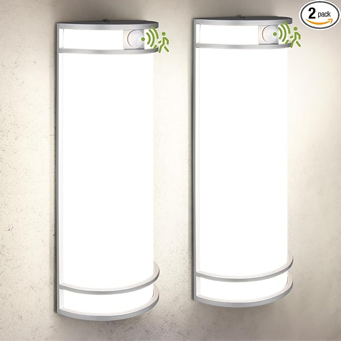 ASD 18 Inch Motion Sensor LED Outdoor Sconce Lights - 20W 3000K 4000K 5000K Nickel Exterior Lighting Fixtures, Exterior Lights for House, Modern Patio Wall Light Fixture ETL 2 Pack