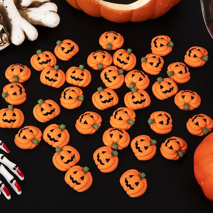 60 Pcs Halloween Resin Charms Pumpkin, DIY Mini Flatback Charms Pumpkin | Grimace Smile Pumpkins Miniature for Halloween Meeting, Phone Case, Fridge Table Decoration