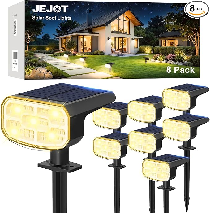 JEJOT Solar Spot Lights Outdoor Waterproof,8 Pack,2 Lighting Modes Solar Spotlights, Solar Lights for Yard Garden Lawn Landscape,Warm White