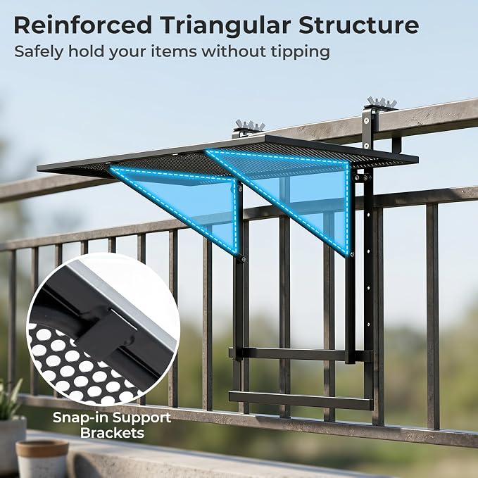Giantex 48" Balcony Railing Table, 2-Piece Connectable Metal Folding Hanging Bar Table with 5-Level Adjustable Height, Fit 1.5"-3.5" Round/Square Railing, Outdoor Side Desk for Patio & Deck