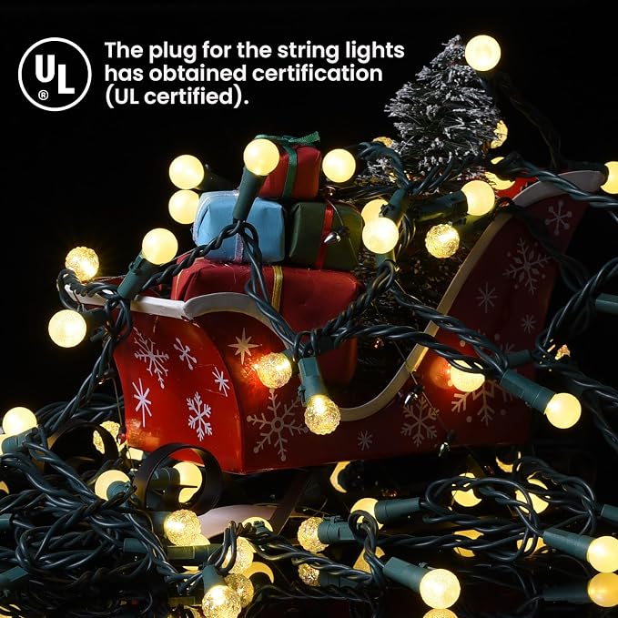 Globe String Lights, 300 LED Mix-Ball Fairy Lights Plug in UL Listed 100FT Christmas Tree Lights Christmas Outdoor Indoor Fairy Lights for Bedroom Tree Patio Party Garden Wedding, Warm White