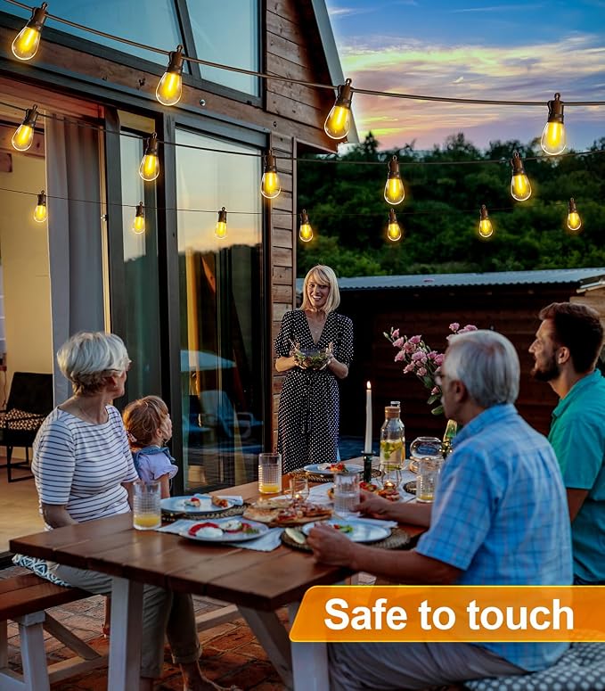 Outdoor String Lights Patio LED - Light Outside Waterproof S14 Porch Lighting Edison Plastic Bulb Pergola Hanging Balcony Connectable Backyard Yard Gazebo Party Garden Bistro 60M 200FT