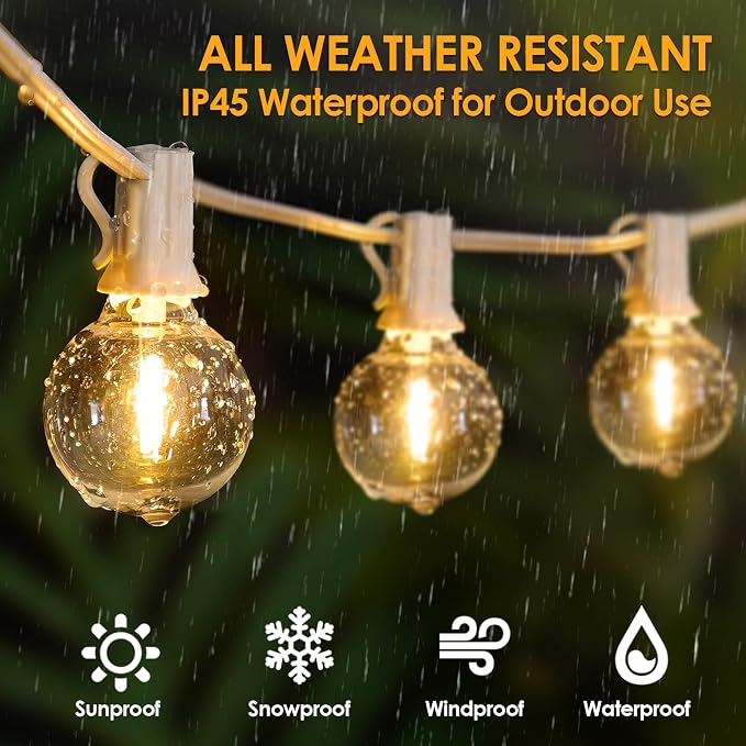 Mlambert 100Ft(2x50Ft) Outdoor String Lights, G40 Globe Patio Lights with 50+4 Waterproof Hanging LED Bulbs for Party Cafe Camping Outside-White Wire
