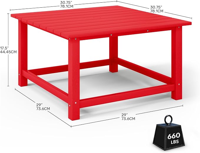 Costaelm Patio Conversation Table, Tatio Accent HDPE Outdoor Weather Resistant, Square Outdoor Porch Balcony Patio Drink Table for Outside, Pool, Backyard, Red