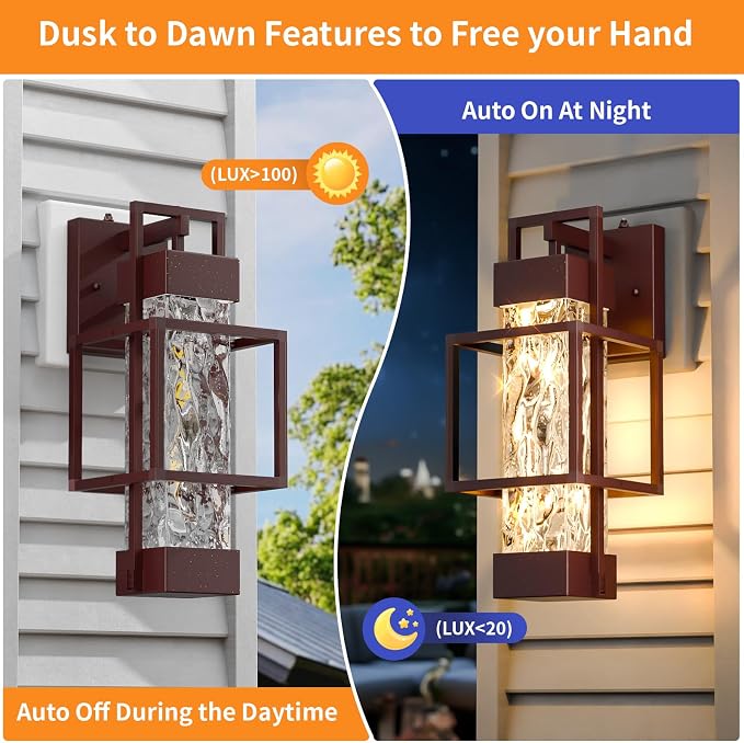 Hotsonic Oil Rubbed Bronze Dusk to Dawn Outdoor Porch Light Fixtures Wall Mount 14'' Dimmable Exterior Lighting for Outside Waterproof Wall Lantern Lamps Sconce Coach Lights for House Garage (2 Pack)