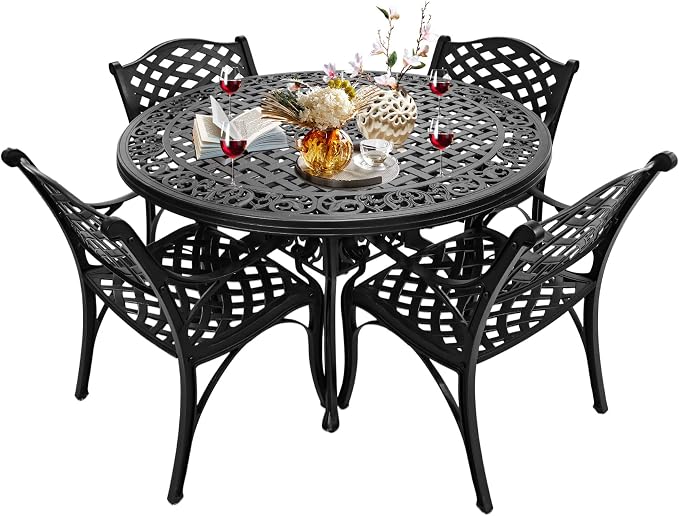Outdoor Dining Table for 4-6 Person, 48.23" Cast Aluminum Patio Table with 2.36" Umbrella Hole, Outdoor Bistro Table for Backyard, Garden, Patio