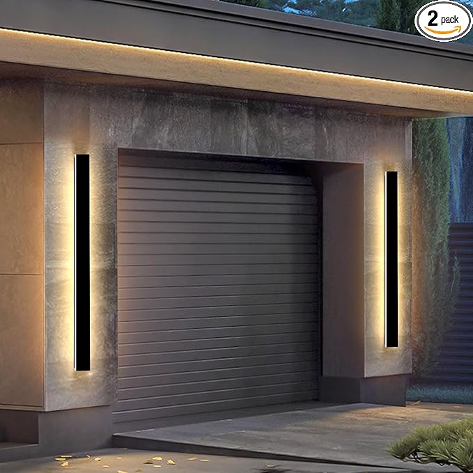 2 Pack 47 inch Outdoor Wall Lights Modern Long Wall Sconce, Waterproof Ip65 Outdoor Garage Lights 3000K Wall Mount Exterior Light Fixture for House Garage Patio