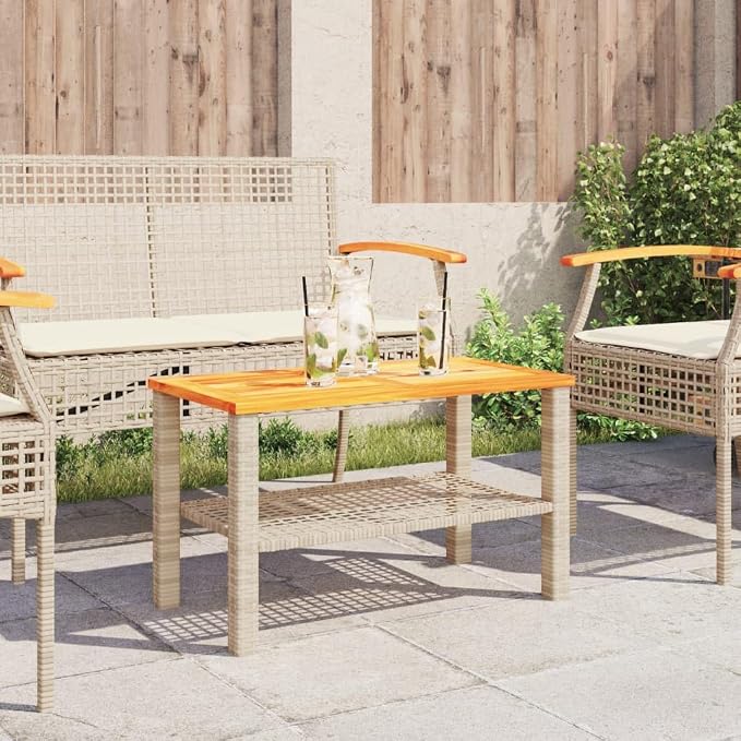 Patio Table & Outdoor Table Beige PE Rattan Garden Table Picnic Table for Backyard Patio Garden