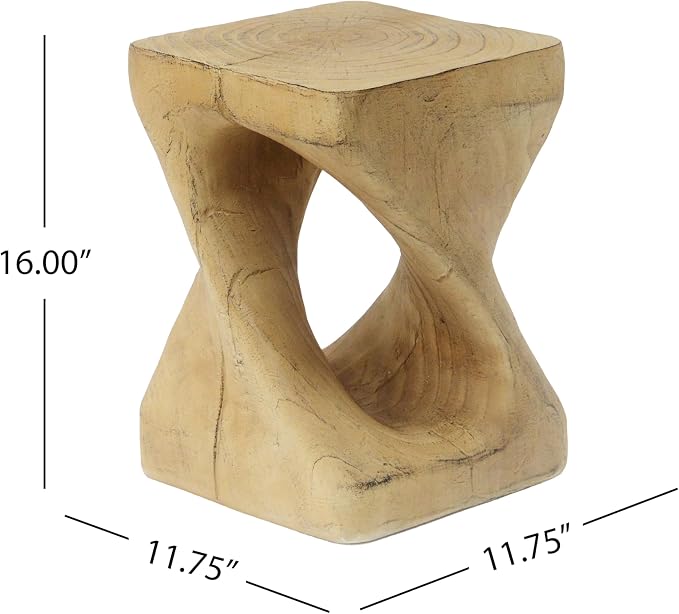 Christopher Knight Home Outdoor Side Table,Twist Shape End Table,Decorative Accent Table,Garden Stool Table for Patio Balcony Beach Pool Side,Lightweight Concrete,Wood Like Texture,Natural