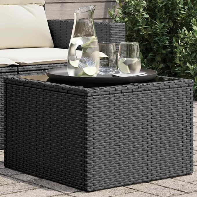 Square Patio Table with Black Rattan Frame and Powder Coated Steel Garden Dining Table Featuring Weather Resistant PE Rattan Outdoor