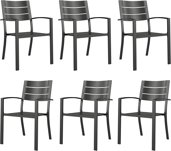 Sophia & William Metal Outdoor Dining Chairs Set of 6 - Stackable Black Patio Chairs, 300lb Capacity