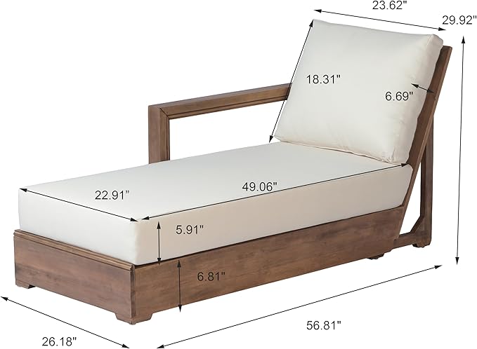 Christopher Knight Home L-Shaped Outdoor Patio Sectional Sofa Set, 3-Seater Acacia Wood Floor Seating Patio Couch with Cushions, Modular Outdoor Patio Furniture for Backyard Porch Deck, Beige+Brown