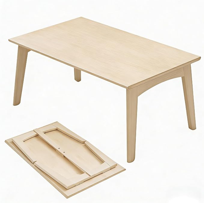 JIKUGO Bamboo Folding Coffee Table No Assembly Required Japanese Floor Table for Bedroom Living Room, Natural Wood, 26 x 15.8 x 11.8 Inches