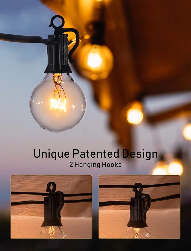 Brightown Outdoor String Lights 30FT Patio Lights with 25 Edison Glass Bulb | IP65 Waterproof, Dimmable, Connectable Outside Light for Backyard Porch Balcony Party Christmas Decoration, Warm White
