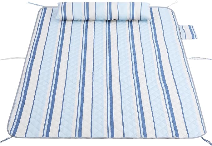 Double Hammock Pad and Pillow Set,78" x 55"Polyester Quilted Hammock Pad, Enhanced Comfort for Rope Outdoor Patio, Garden, Beach Hammocks, BlueStripe