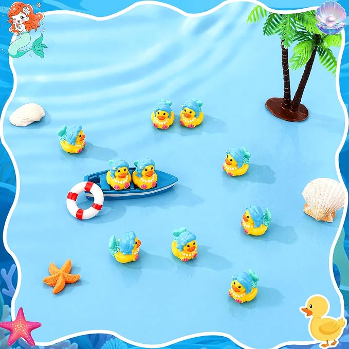 30 Pcs Mermaid Ducks, Mini Mermaid Resin Ducks Bulk | Fun Printed Toy Figures for Birthday Party Favors, Themed Decor, Kids Gift Collection (Ocean Princess Duck)