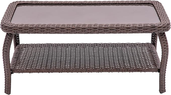Patio Tables Wicker Coffee Table, Outdoor End Table with Storage Shelf, Patio Furniture Coffee Table for Sofa, Swivel Chairs, Garden, Balcony - Square/Grey