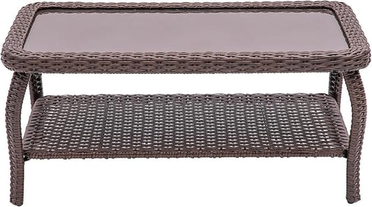 Patio Tables Wicker Coffee Table, Outdoor End Table with Storage Shelf, Patio Furniture Coffee Table for Sofa, Swivel Chairs, Garden, Balcony - Square/Grey