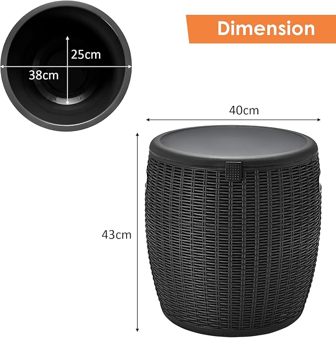 TANGZON 45L Ice Bucket Table, Rattan Effect Drinks Cooler with Lid & Side Handles, Outdoor Cocktail Table for Garden Patio Party and Pool (Black)
