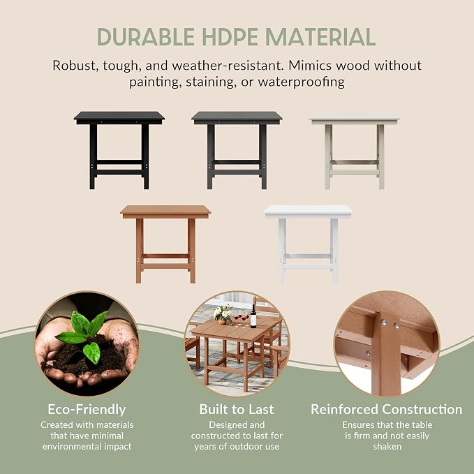 WestinTrends Ashore Outdoor HDPE 36" Square Patio Dining Table with Umbrella Hole, Teak