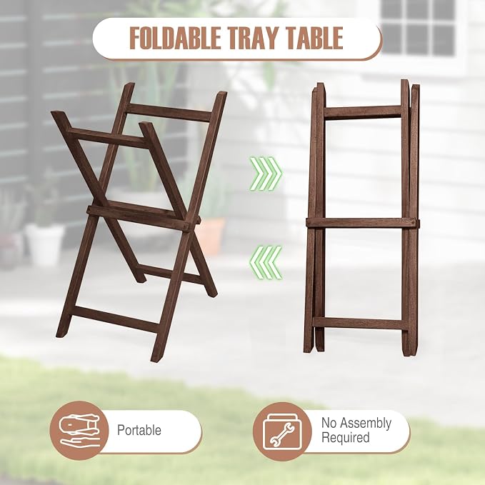 Giantex 2-Pack Outdoor Side Table with Removable Top, 28-Inches High Solid Teak Wood TV Tray, Folding Portable Bistro Table for Outside, Patio, Garden, Porch, Backyard, Balcony, No Assembly Need