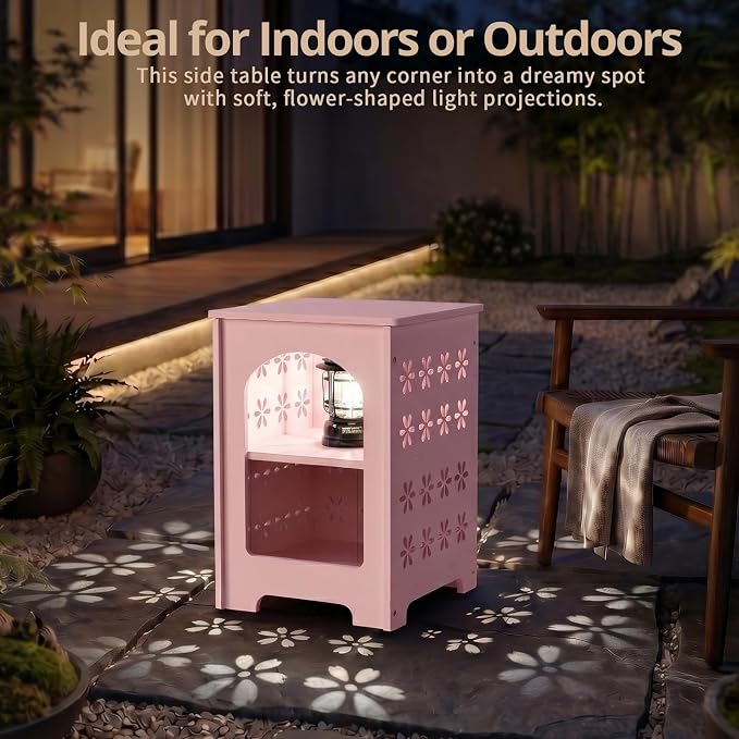 Outvita Side Table for Indoor & Outdoor, Square Modern Side Table with Storage Layer, Night Stand, Bedside Table, Tooless Assembly for Patio, Living Room, Bedroom