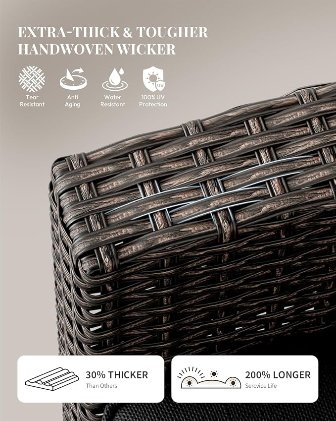 WWR Patio Furniture Set-30% Thicker Wicker-Luxury 3 Piece PatioWicker Outdoor Patio Conversation Set with Extra Wide & Thick Cushions, Swivel Rocking Chairs for Backyard, Porch & Deck